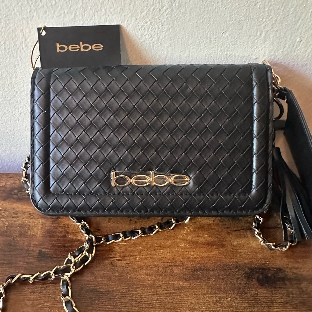 bebe Black Crossbody Bag with Gold Accents NWT - Picture 3 of 9